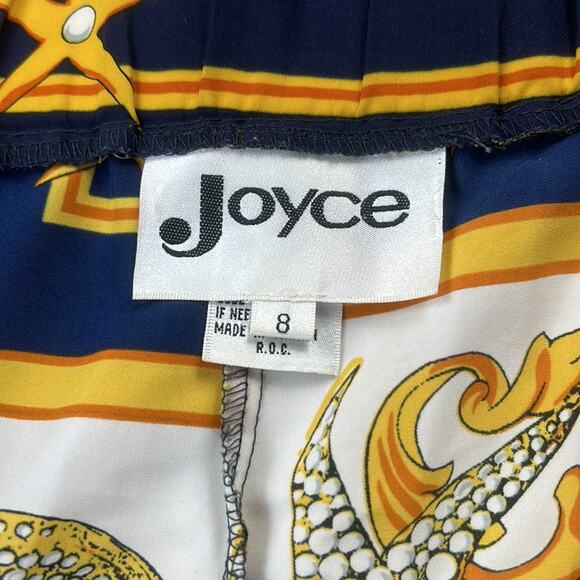 Vintage 80s Joyce gold and navy seashell novelty print silky shorts, size 8 - Picture 7 of 11